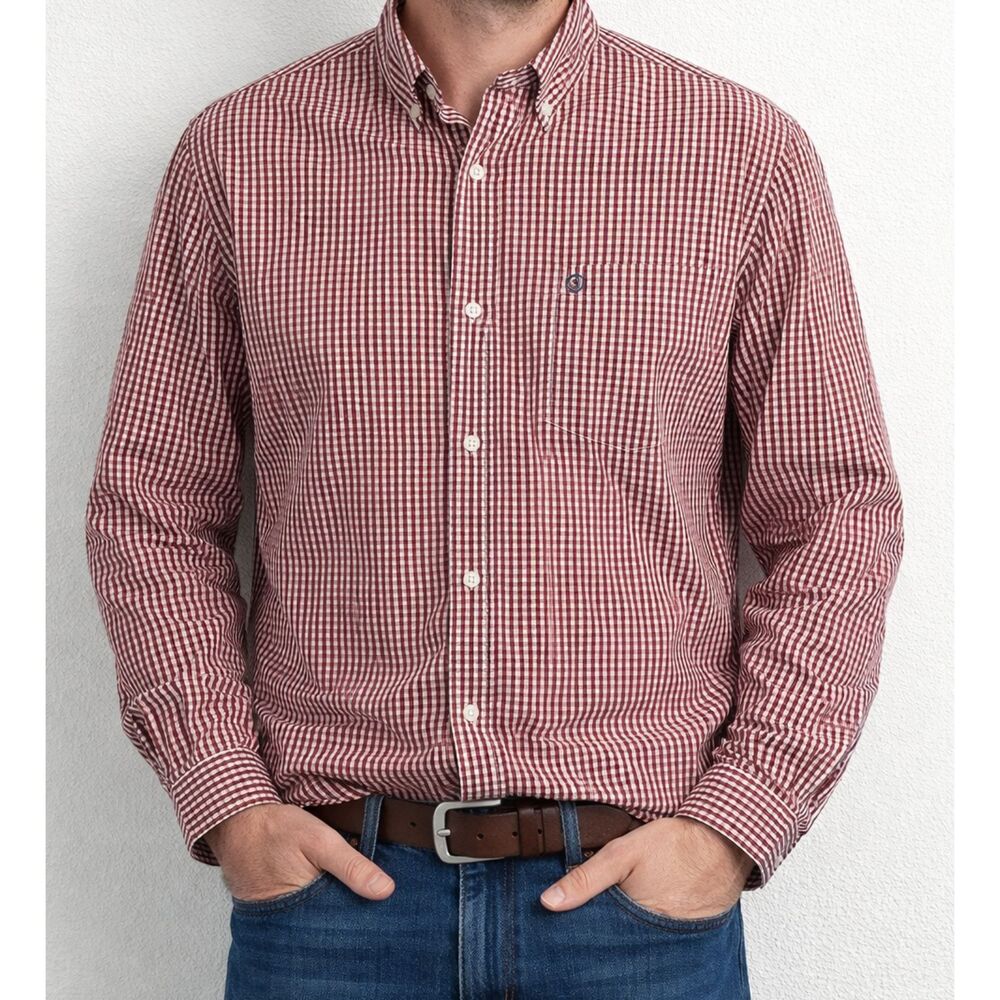 CHAPS Plaid Long Sleeve Button-Down Men's XL Dress & Casual Shirt Red White